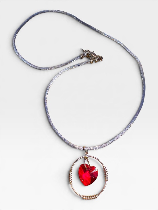 Hand Crafted Jewelry - Hand Crafted Women’s Swarovski Heart Sterling Silver Necklace Red
